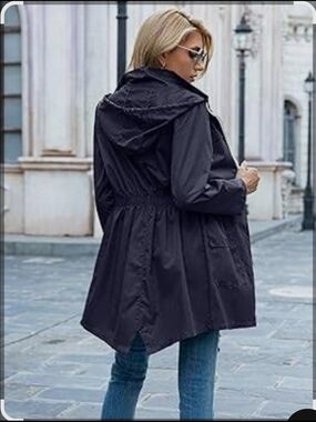 Ci Sono Womens Hooded Raincoat in Navy Blue